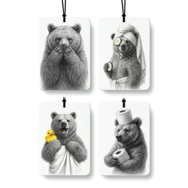 FISWAFY Funny Bear Bathroom Air Freshener 4 Pcs, Humorous Sarcastic Bathrobe Bear Hanging Air Freshener for Cars Closet Drawer Books, Funny Wild Animal Car Accessories Mirror Decor for Women