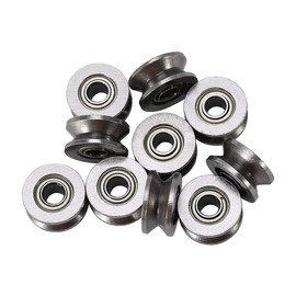 Akozon U Groove Bearing, Pack of 10 U Deep Groove Ball Bearings, Double Row Angular Contact Ball Bearings, U624ZZ U Groove Ball Bearing, Guide Roller for Rail Track Linear Motion System, 4 x 13 x 7 mm