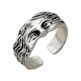 Auriselle Men's Ring Adjustable Venus Face Mask Vintage Viking Retro Open Ring Thumb Ring Gothic Jewellery Gifts for Men Boys Dad, Silver/Gold, Copper, No Gemstone