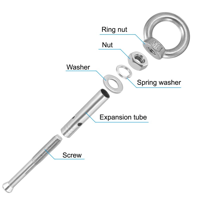 PATIKIL M8x70mm Extended Eye Bolts 4 Pack 304 Stainless Steel