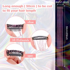 6 Stück Glitzer Haarsträhnen Lametta, 50,8 cm Haarschnüre Tinsel Hair Extensions Glitter Girls Zubehör Party Highlights Hair Tinsel Haarsträhnen Zum Einflechten Haarteil mit Klammer (Rosa)