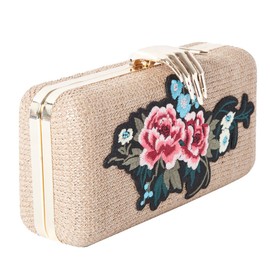 Accessoryo Women's Floral Embroidered Clutch Bag with Gold Hand Clasp