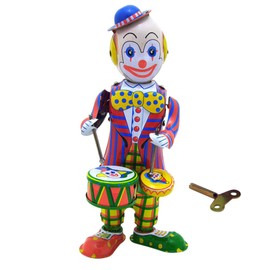 Toddmomy Wind Up Clown Drummer Toy: Tinplate Clockwork Figure for Home & Office Decoration (9x8x21cm)‌