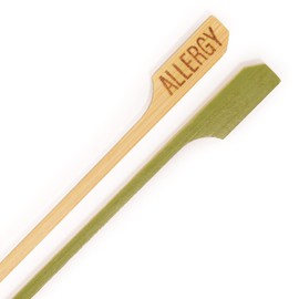 BambooMN 3.9" Food Allergy Marking Natural Bamboo Paddle Picks Sticks for Catered Events, Holiday's, Restaurants or Buffets Party Supplies, 100 Pieces