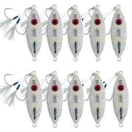 OCEAN CAT 10 Pcs Slow Pitch Jig Flat Fall Saltwater Fishing Lures Sinking Lead Metal Flat Jigging Baits with Hook for Saltwater Fishing