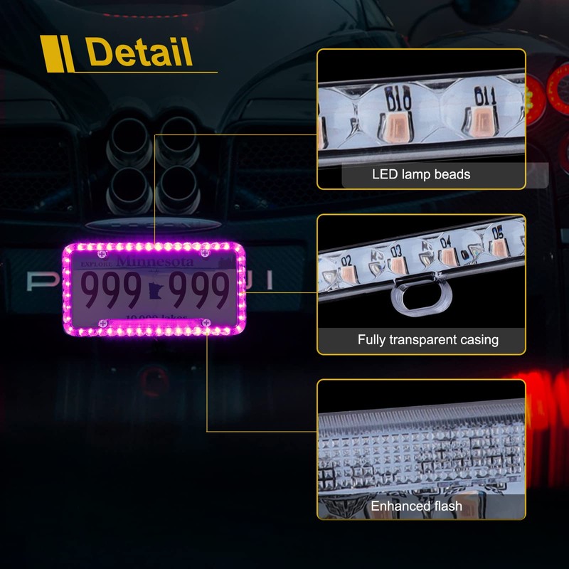Follicomfy 12 V 54 LED Color Light License Plate Frame