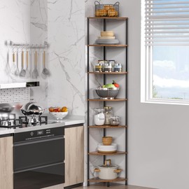 Greatseas Corner Plant Stand Shelf, 7 Tier Tall Plant Stand for Indoor Plants, Rustic Brown Corner Book Wall Decor Living Room, 64.7" Display Shelf for Bedroom, Bathroom, Small Space