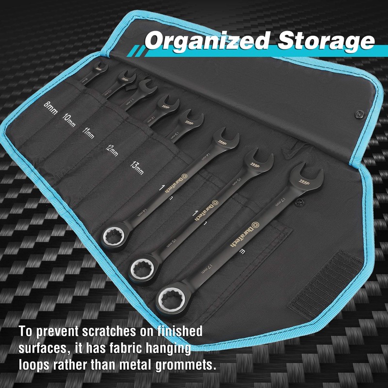 DURATECH Ratcheting Combination Wrench Set, 144-P, Double-Stacked Pawls, 8 Piece,
