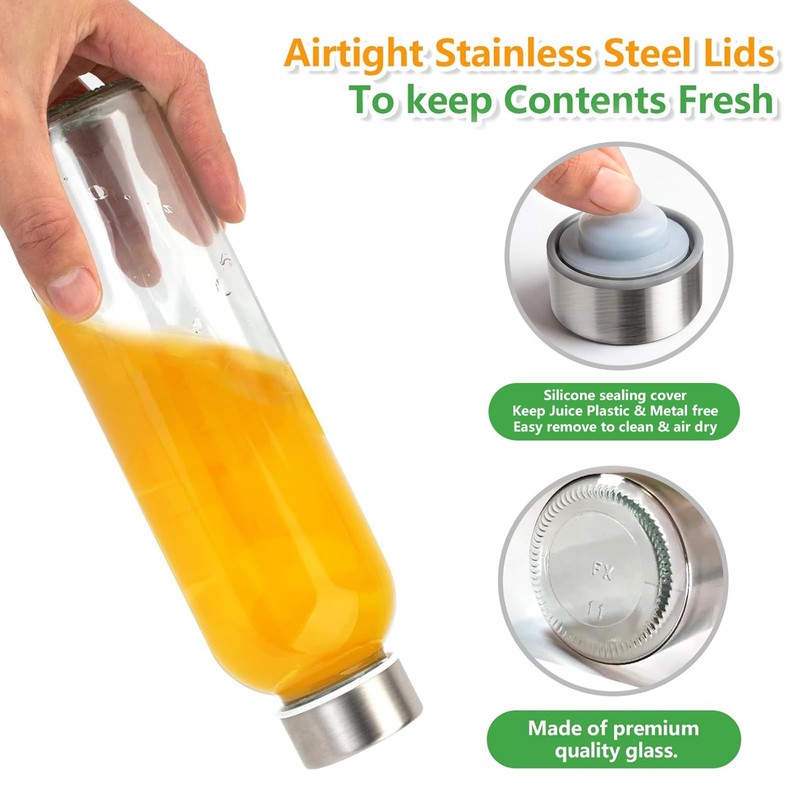 Zukro 24 Pack Glass Water Bottles with Lids 18 oz,