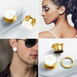 Wycian Pearl Gold Tunnel 12 mm for Screwing – Stainless Steel Set Mother of Pearl Gold-Plated Surgical Steel 316L Set of 2 – Thread Spiral for Women, Mother of Pearl Gemstone, Pearl