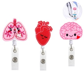 3 Pieces Nurse Badge Reel Retractable Badge Holders Heart Brain Lung ID Tag Badge Reel with Alligator Clip for Nurse Doctor Teacher Student