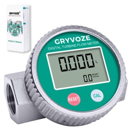 GRYVOZE Waterproof 3/4 Inch Digital Water & Fuel Flow Meter, EMI Protection, 1-13.2 GPM Inline NPT Thread Fuel Meter for Water, Diesel, Gas Oil, Gasoline, Kerosene, Methanol, and Other Liquids
