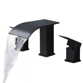 FSCEPIXI 2 Handles Roman Tub Faucet,High Flow Waterfall Bath Tub Faucet 3 Hole,Widespread Bathtub Filler Deck Mount, Matte Black