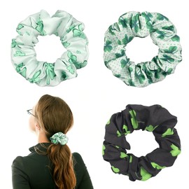 3PCS St. Patrick's Day Hair Scrunchies Lucky Green Shamrock Elastics Hair Bands Irish Saint Patrick's Day Scrunchy Hair Ties Ropes Scrunchie for Women Girls Gifts