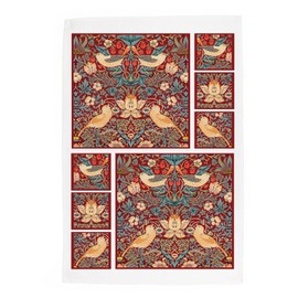 Purely Home Red Strawberry Thief Tea Towel - Floral Morris Tapestry Linen Gifts - Panama Cotton Kitchen Dish Towel/Drying Cloth - 67cm x 45cm