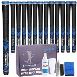 Geoleap Golf Grips Set of 13- Soft Golf Club Grips,Reduce Taper Design Provides High Traction and Performance,13 Grips with 15 Tapes and 13 Grips with All Repair Kits for Choice. (Standard, Black