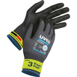 Uvex phynomic Allround, 3 Pairs - Work Gloves for Dry & Slightly Damp Areas - Light and Abrasion Resistant - Grey, Black - Size 10/XL
