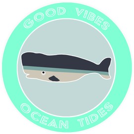 Athena Brands Whale Good Vibes & Ocean Tides - Car Truck Window Bumper Graphic Sticker Decal - Sea Grass Green
