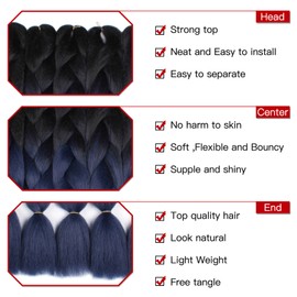 Xtrend 3 packs of 24 pouces ombre jumbo tresser les cheveux 2 tone afro tressage des cheveux extensions for twist jumbo box tresds chers synthetic labels for women tressé (3 packs, black/blue foncé)