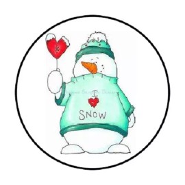 Homemade 48 Snowman Heart !!  ENVELOPE SEALS LABELS STICKERS 1.2" ROUND