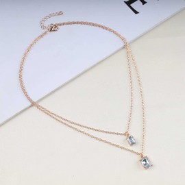 Inilbran Boho Layered Crystal Choker Necklace Gold Square Crystal Pendant Necklace Choker Vintage Crystal Gemstone Pendant Necklace Chain Geometric CZ Square Necklace