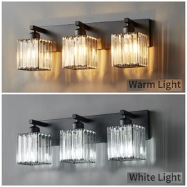 FDPBY Modern Bathroom Vanity Light 3-Lights Modern Black Crystal Bathroom Wall Light Bathroom Vanity Light Fixtures