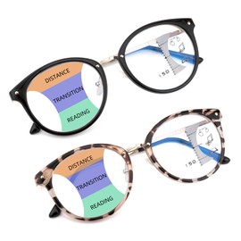 SOPHILY Round Progressive Multifocal Reading Glasses for Women Men Fashion No Line Multifocus Readers Blue Light Blocker, Black + Tortoiseshell, +1.75