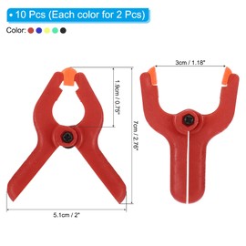 PATIKIL 2 Inch Spring Clamps, 10 Pack Plastic Flexible Anti-Slip Strong Backdrop Clamp Clips for Stand DIY Project Photography Studio Craft, Multicolor