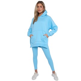 Janisramone® Women's Tracksuit Set - Fleece Hoodie With Side Split and High Waist Leggings, Co Ord Sets, Casual Airport Outfit, Full Set With Kangaroo Pockets