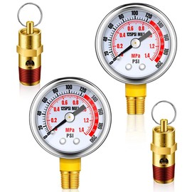 Lyaciomn 4Pcs Air Compressor Relief Pressure Safety Valve and Air Gauge Set,1/4in NPT Air Tank Valve 0-200 PSI Air Pressure Gauge Replacement Spare Parts