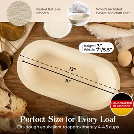 11" Oval Wood Pulp Banneton Bread Proofing Basket – 1.1LB Brotform, Smooth Surface – Non-Stick Natural Wood Pulp Pressed for Durability– Made in Germany Proofing Baskets for Sourdough Bread Baking
