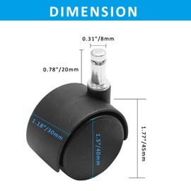 suiwotin 5pcs 1.5 Inch Swivel Caster Wheels, M8 Circlip Stem Caster Wheels, Heavy Duty Casters, Black Nylon Wheels Replacement for Furniture, Table, Cabinet, Shelf