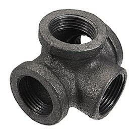 TuToy 1/2' 3/4' 1' 4 Way Pipe Fitting Malleable Iron Black Side Outlet T-Piece Female Connector - 3/4"