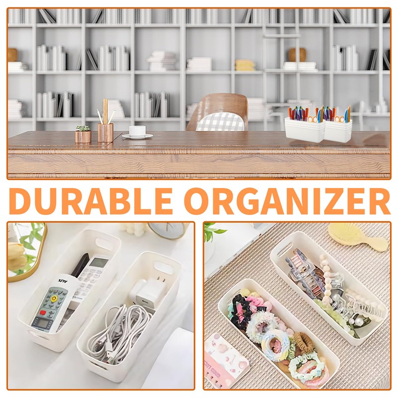 Pack of 4 Plastic Storage Boxes, 27 cm, White Small