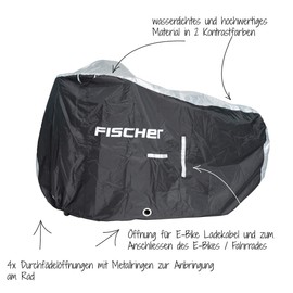 FISCHER E-Bike Garage Premium | High-Quality E-Bike Cover | Opening for Charging Cable | Protective Cover | Waterproof | Includes Storage Bag, Silver/Black