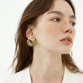ENSKEFEN Flame Gold Stud Earrings for Women Big Chunky Gold Earrings Vintage Geometric Earring