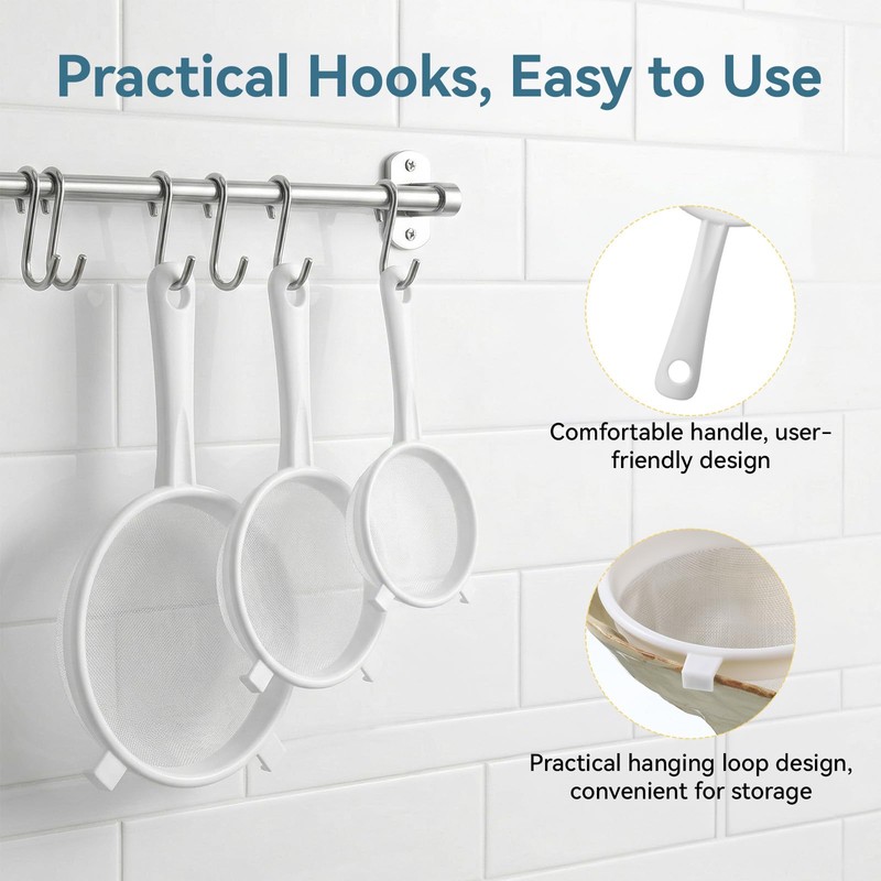 3 PCS Plastic Strainer with Handle Fine Mesh Strainer with
