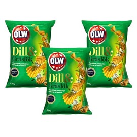 ScandiKitchen, OLW, Dill & Gräslök, Dill And Chives Flavour Swedish Ridged Potato Crisps, 175g x 3 Packs