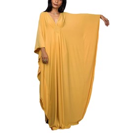 L-Peach Women's Bohemian Kaftan Maxi Loungewear Oversized Nightdress Homewear Beach Cover Up Dress, C Golden