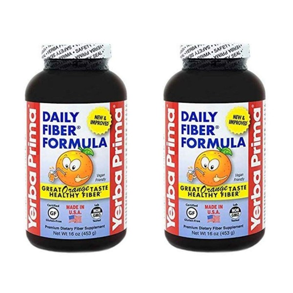 Yerba Prima Daily Fiber Formula, Orange Flavor, 16 Ounce (Pack of 2)
