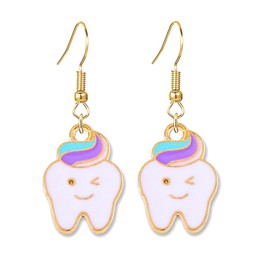 coadipress Dental Teeth Earrings for Women Creative Cute Teeth Dangle Earrings Tooth Charm Earrings Funny 3D Tooth Model Medical Hygienist Dentist Gift for Dental Assistant (White Purple Teeth)