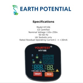 Digital Full Screen Socket Tester, Mains Outlet Tester with LCD Voltage Meters and Connectivity Display, RCD Tester, Measures Live-Neutral and Neutral-Earth, Fault Indication for Missing Connection