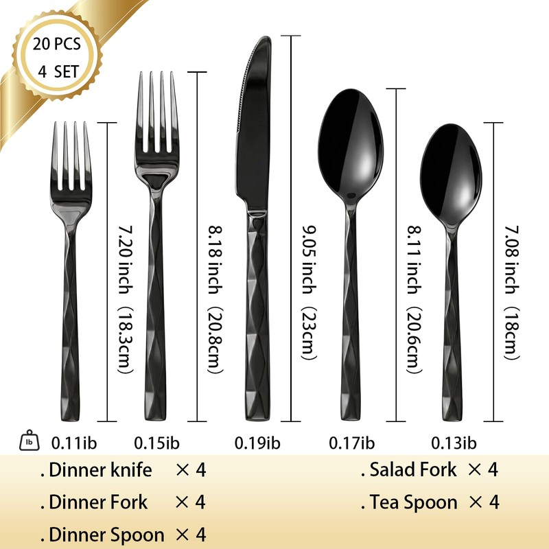 Culterman Modern Silverware Set, Stainless Steel Flatware, Twisted Handle Design,