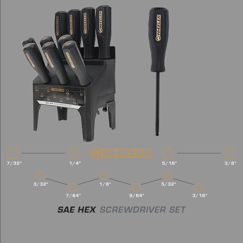 Wheeler 10 Piece SAE HEX Screwdriver Set with Multiple Sizes