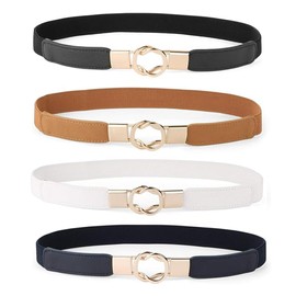 Lukovee Cinturones Elástico para Mujere, 4pcs Ajustable Cinturón Sin Hebilla de Mujers para Pantalones y Faldas, Cinturón de Vestir para Mujer y Hombres Diseño Casual con Hebilla