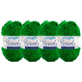Estako Boucle (4 Skeins Pack) 25% Polyester 75% Acrylic Boucle Yarn, DK - Light Worsted #3 for Crochet and Knitting (4 x 3.52 Oz) (4 x 87 yds) (2708 - Green)