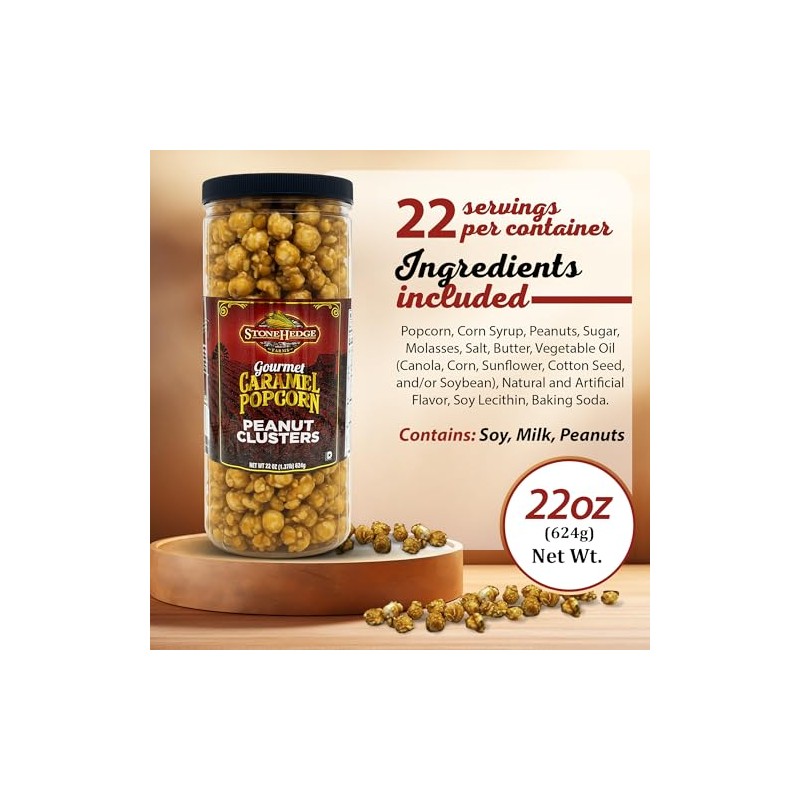 Stonehedge Farms Gourmet Peanut Caramel Popcorn Clusters | 20 oz