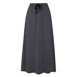 Ylingjun Womens Warm Fleece Lined Long Jersey Skirts Elastic Waist A Line Flared Winter Skirt (Dark Grey, XL)