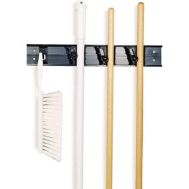 Carlisle FoodService Products Roll 'N Grip Plastic Broom Holder Wall Mount, Bathroom Organizer, Kitchen Organizer with Quick Release for Kitchen, Restaurant, Home, 1.75 Inches, Black, (Pack of 12)