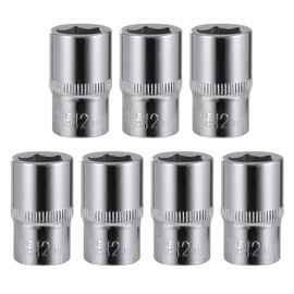7-Piece 12mm Shallow Sockets, 3/8-Inch Drive, 6-Point, Corrosion Resistance, Compatible with Standard Ratchet Wrenches and Tools